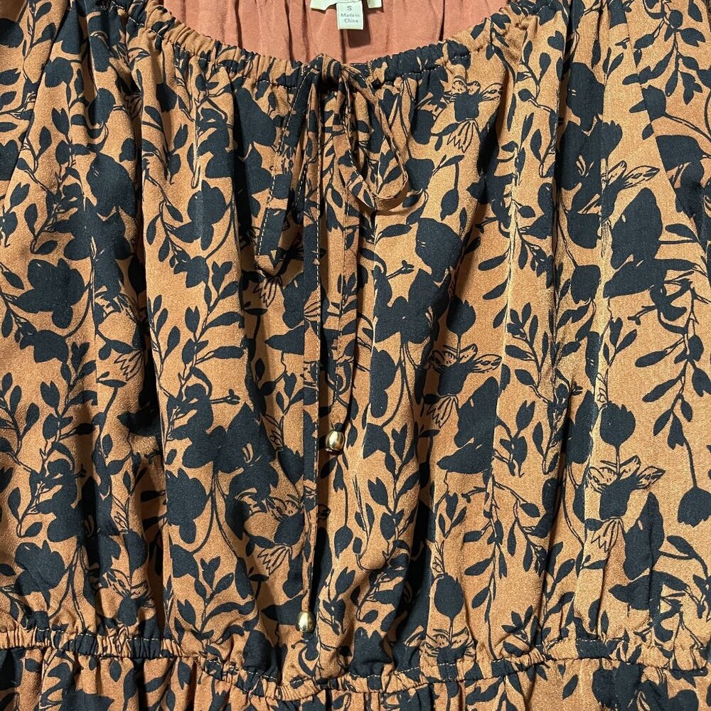 Kori America Women's Floral Print Dress Small Orange & Black Polyester Lined - Picture 7 of 11